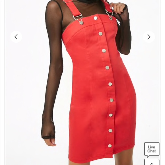 red denim overall dress